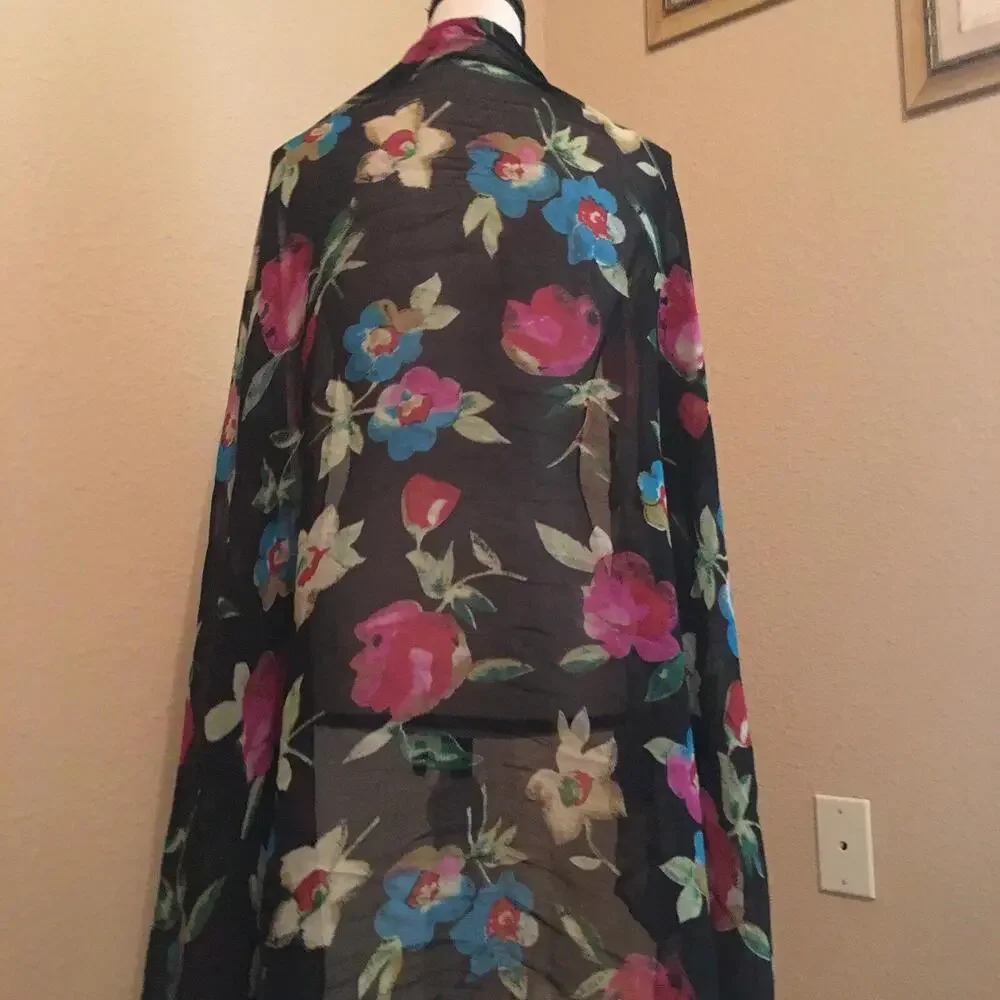 🥻Pretty Black / Floral scarf Wrap Around Beach 1 Size Sun Streak 100% Rayon